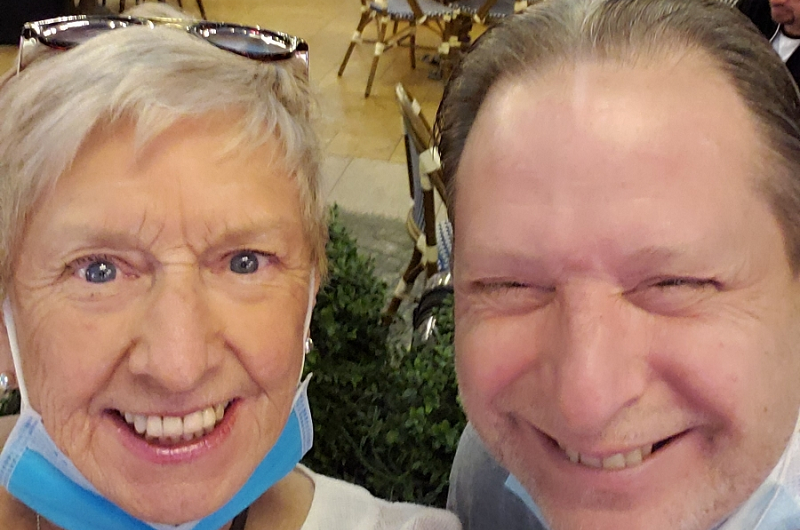 Diane and her son, smiling, during their trip to Las Vegas.